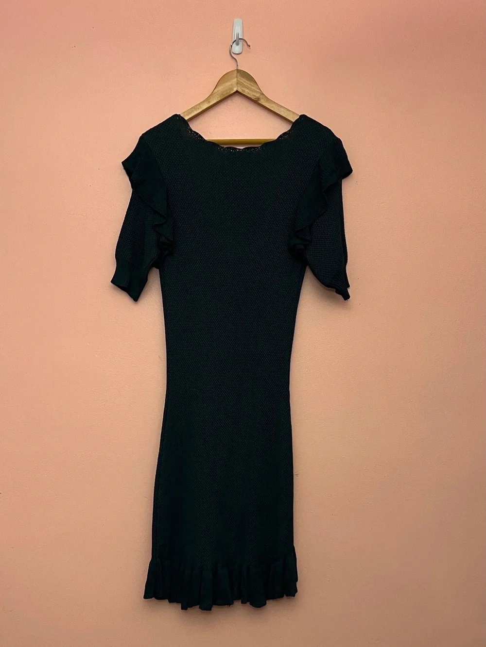 NWT Mable Green Faith Shoulder Ruffle Knit Dress Large